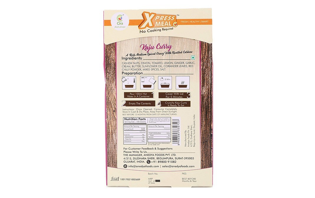 Cira Xpress Meal Kaju Curry Indian Curry   Box  75 grams